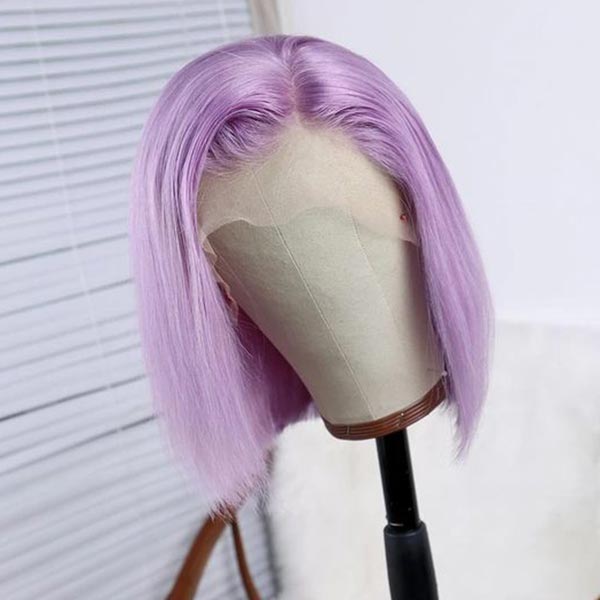 Junoda Light Purple Color Straight Bob Wig Blunt Cut Short Human Hair Wigs on Black Girl Fast Shipping junoda