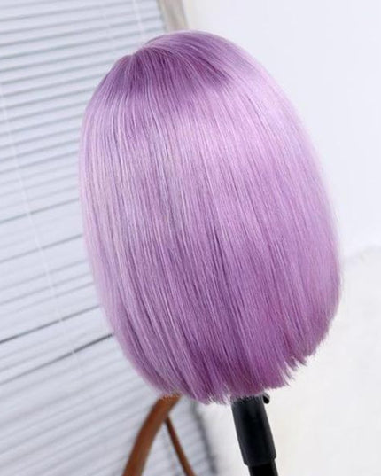 Junoda Light Purple Color Straight Bob Wig Blunt Cut Short Human Hair Wigs on Black Girl junoda