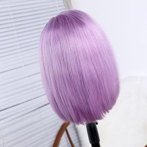Junoda Light Purple Color Straight Bob Wig Blunt Cut Short Human Hair Wigs on Black Girl Fast Shipping junoda