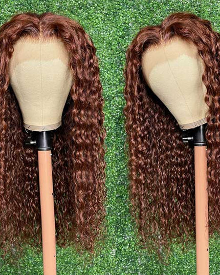 DionaLatia Recommend Junoda Long Reddish Brown Jerry Curly Wig Auburn Color #33 Lace Front Human Hair Wigs junoda