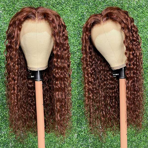 DionaLatia Recommend Junoda Long Reddish Brown Jerry Curly Wig Auburn Color #33 Lace Front Human Hair Wigs junoda