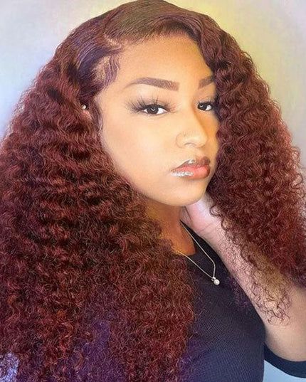 DionaLatia Recommend Junoda Long Reddish Brown Jerry Curly Wig Auburn Color #33 Lace Front Human Hair Wigs junoda