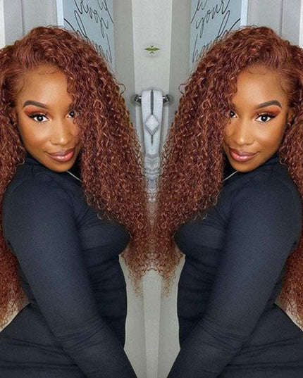 DionaLatia Recommend Junoda Long Reddish Brown Jerry Curly Wig Auburn Color #33 Lace Front Human Hair Wigs junoda