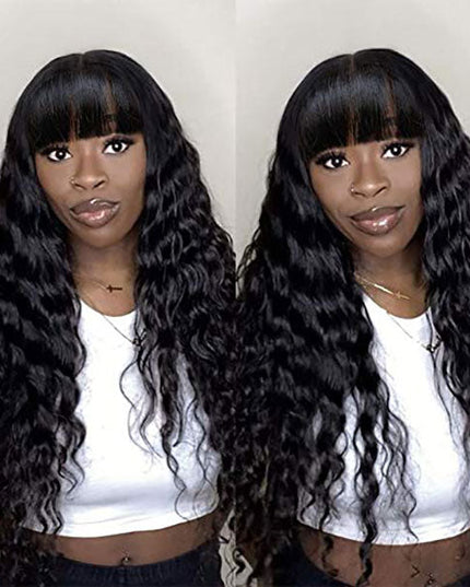 Junoda Loose Deep Wave Hairstyles Human Hair Wig with Bangs Natural Looking Quick Style junoda