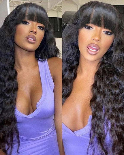 Junoda Loose Deep Wave Hairstyles Human Hair Wig with Bangs Natural Looking Quick Style junoda