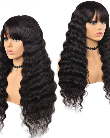Junoda Loose Deep Wave Hairstyles Human Hair Wig with Bangs Natural Looking Quick Style junoda