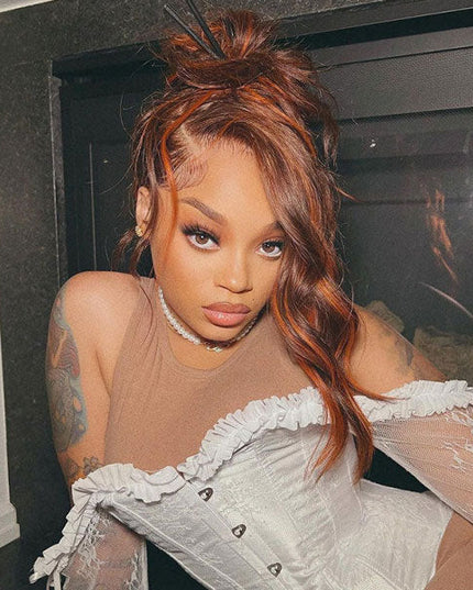 Junoda Mix Color Orange on Brown Hair Body Wave Wig Highlight Human Hair Wigs junoda