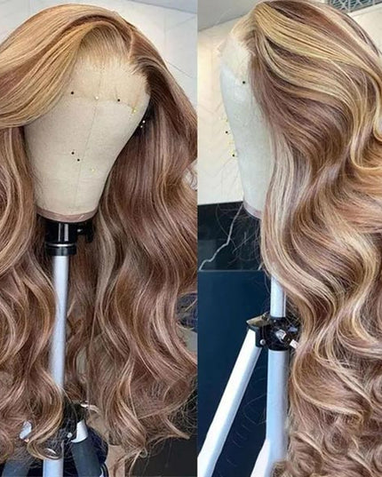 Junoda Money Piece TL4/12 Body Wave Colored Human Hair Wigs Highlight Lace Front Wig junoda