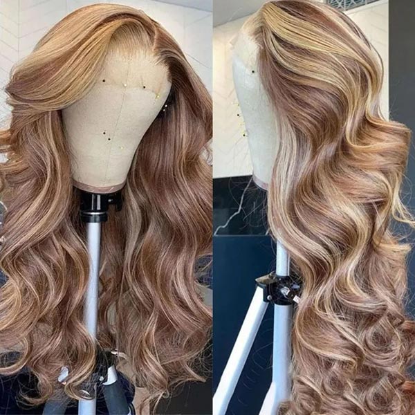 Junoda Money Piece TL4/12 Body Wave Colored Human Hair Wigs Highlight Lace Front Wig junoda