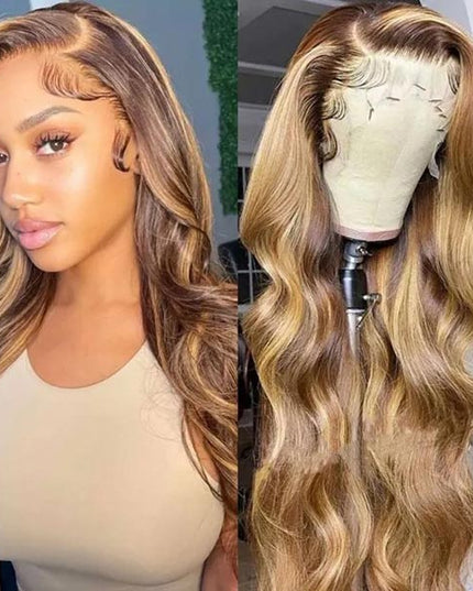 Junoda Money Piece TL4/12 Body Wave Colored Human Hair Wigs Highlight Lace Front Wig junoda