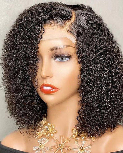 Junoda NEW C Part Afro Kinky Curly Human Hair Bob Wig Side Part Lace Wig junoda