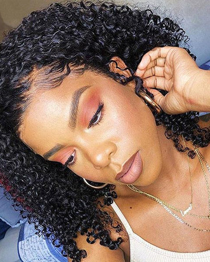 Junoda NEW C Part Afro Kinky Curly Human Hair Bob Wig Side Part Lace Wig junoda