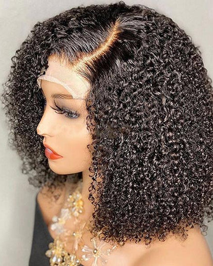 Junoda NEW C Part Afro Kinky Curly Human Hair Bob Wig Side Part Lace Wig junoda