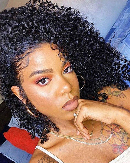 Junoda NEW C Part Afro Kinky Curly Human Hair Bob Wig Side Part Lace Wig junoda