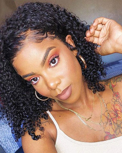 Junoda NEW C Part Afro Kinky Curly Human Hair Bob Wig Side Part Lace Wig junoda