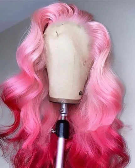 Junoda Ombre Pink Body Wave Wig 2 Tone Colored Human Hair Lace Front Wig junoda