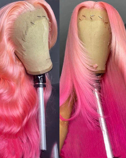 Junoda Ombre Pink Body Wave Wig 2 Tone Colored Human Hair Lace Front Wig junoda