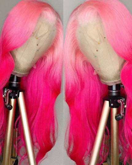 Junoda Ombre Pink Body Wave Wig 2 Tone Colored Human Hair Lace Front Wig junoda