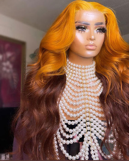 Junoda Orange Auburn Color Reddish Brown Body Wave Wig Caramel Blonde Chocolate Brown Lace Wig junoda