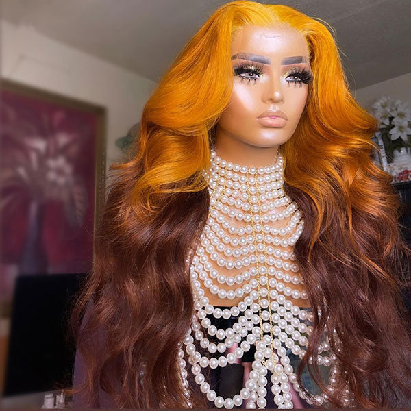 Junoda Orange Auburn Color Reddish Brown Body Wave Wig Caramel Blonde Chocolate Brown Lace Wig junoda