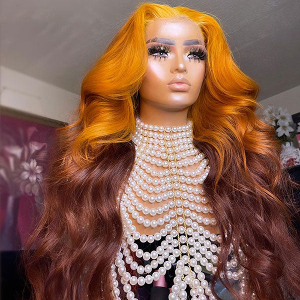 Junoda Orange Auburn Color Reddish Brown Body Wave Wig Caramel Blonde Chocolate Brown Lace Wig junoda