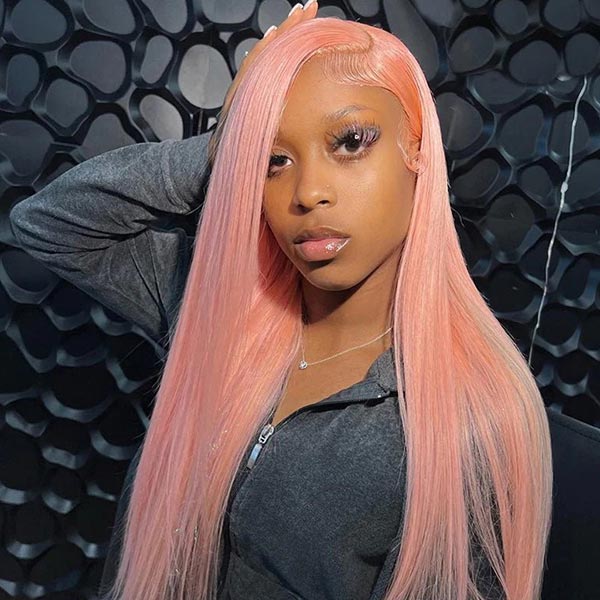 Junoda Pink Straight Lace Front Wig High Quality Colorful Human Hair Wigs junoda
