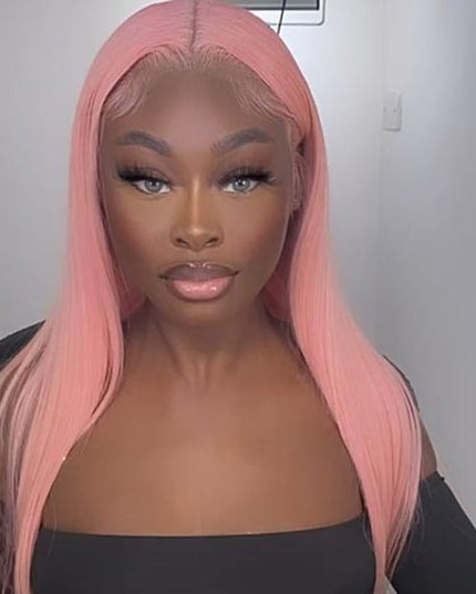 Junoda Pink Straight Lace Front Wig High Quality Colorful Human Hair Wigs junoda