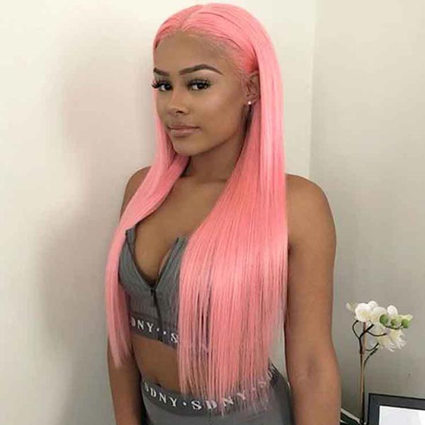 Junoda Pink Straight Lace Front Wig High Quality Colorful Human Hair Wigs junoda