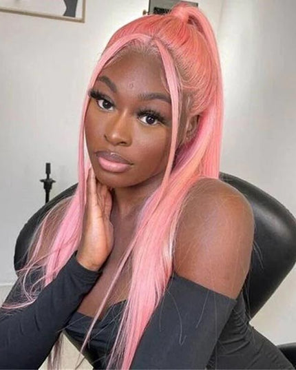 Junoda Pink Straight Lace Front Wig High Quality Colorful Human Hair Wigs junoda