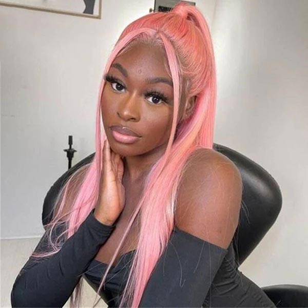 Junoda Pink Straight Lace Front Wig High Quality Colorful Human Hair Wigs junoda