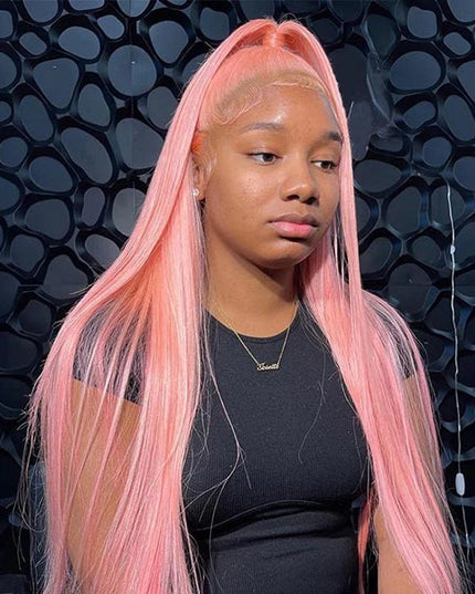 Junoda Pink Straight Lace Front Wig High Quality Colorful Human Hair Wigs junoda