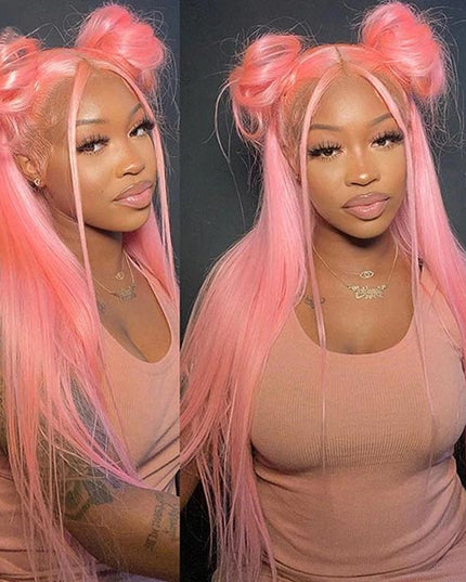 Junoda Pink Straight Lace Front Wig High Quality Colorful Human Hair Wigs junoda