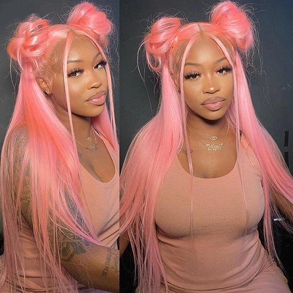 Junoda Pink Straight Lace Front Wig High Quality Colorful Human Hair Wigs junoda