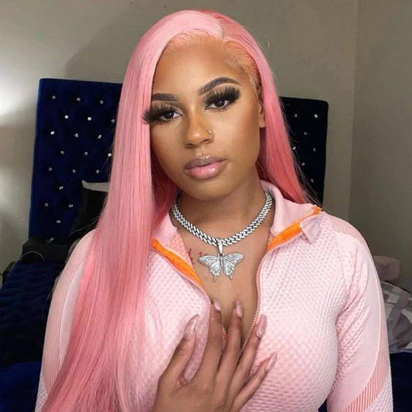 Junoda Pink Straight Lace Front Wig High Quality Colorful Human Hair Wigs junoda