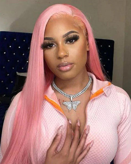 Junoda Pink Straight Lace Front Wig High Quality Colorful Human Hair Wigs Fast Shipping junoda
