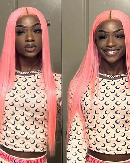 Junoda Pink Straight Lace Front Wig High Quality Colorful Human Hair Wigs Fast Shipping junoda