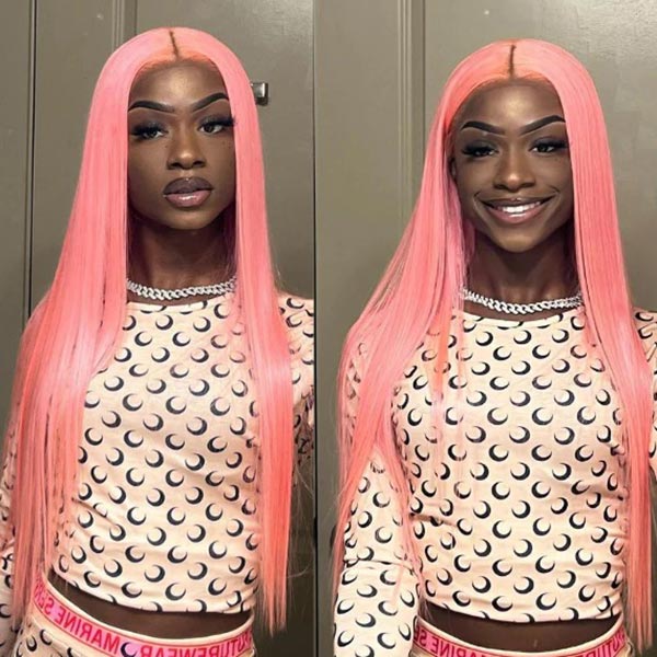 Junoda Pink Straight Lace Front Wig High Quality Colorful Human Hair Wigs Fast Shipping junoda