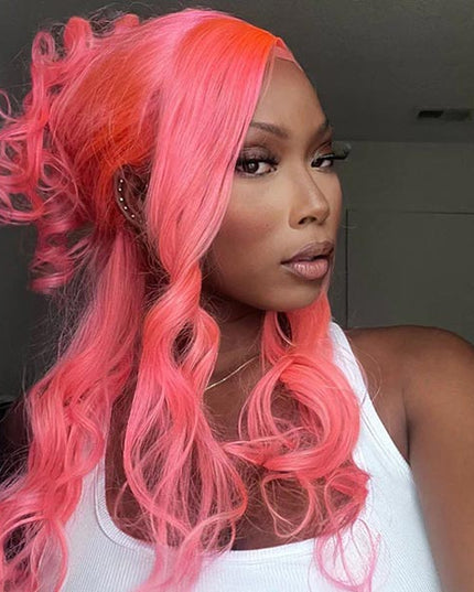 Junoda Pink Wig Body Wave Virgin Human Hair Wigs Colored Transparent Lace Front Wig Ideas junoda