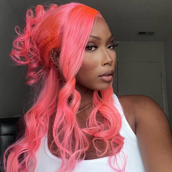 Junoda Pink Wig Body Wave Virgin Human Hair Wigs Colored Transparent Lace Front Wig Ideas junoda