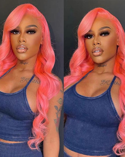 Junoda Pink Wig Body Wave Virgin Human Hair Wigs Colored Transparent Lace Front Wig Ideas junoda