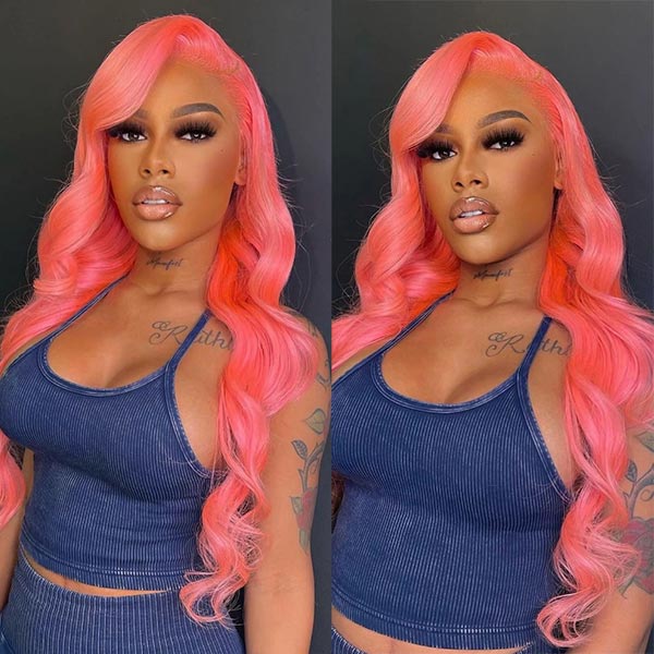 Junoda Pink Wig Body Wave Virgin Human Hair Wigs Colored Transparent Lace Front Wig Ideas junoda