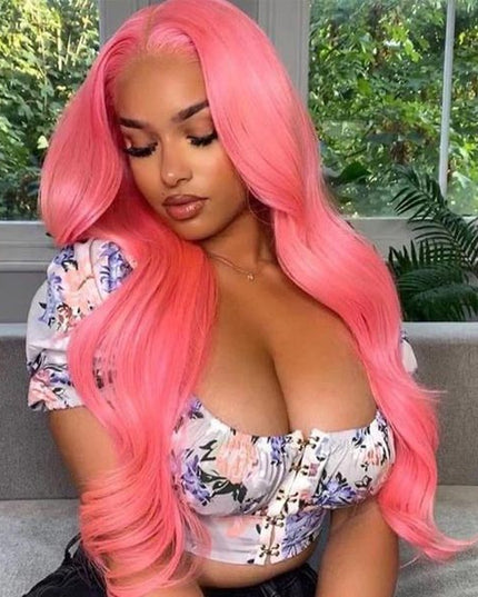 Junoda Pink Wig Body Wave Virgin Human Hair Wigs Colored Transparent Lace Front Wig Ideas junoda