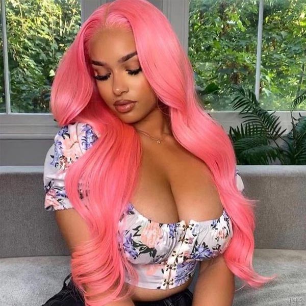 Junoda Pink Wig Body Wave Virgin Human Hair Wigs Colored Transparent Lace Front Wig Ideas junoda