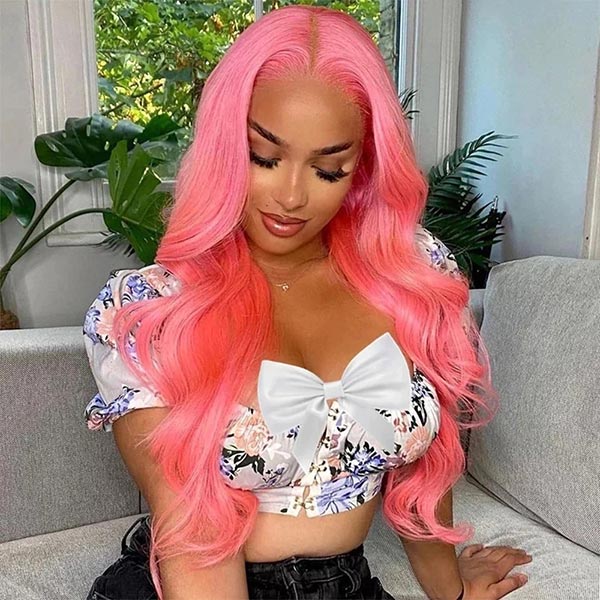 Junoda Pink Wig Body Wave Virgin Human Hair Wigs Colored Transparent Lace Front Wig Ideas junoda