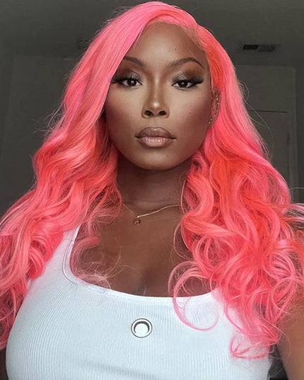 Junoda Pink Wig Body Wave Virgin Human Hair Wigs Colored Transparent Lace Front Wig Ideas junoda