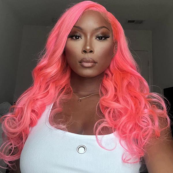 Junoda Pink Wig Body Wave Virgin Human Hair Wigs Colored Transparent Lace Front Wig Ideas junoda