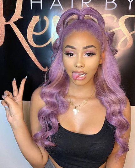 Junoda Purple Body Wave Wig Pre Plucked Light Lavendor Colored Human Hair Wigs junoda