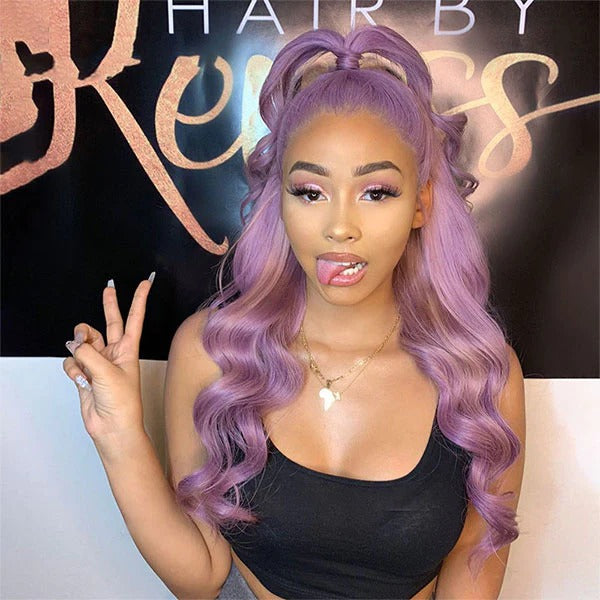 Junoda Purple Body Wave Wig Pre Plucked Light Lavendor Colored Human Hair Wigs junoda