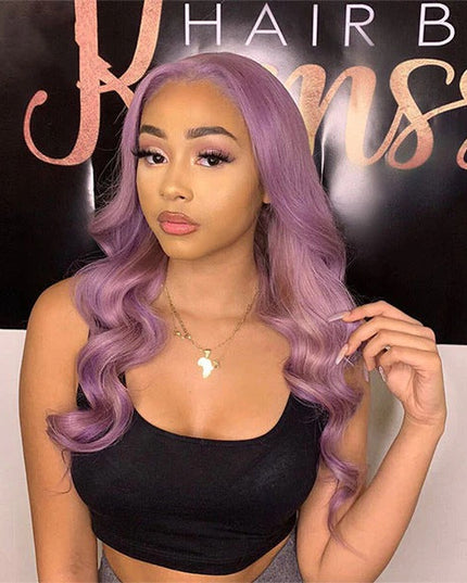 Junoda Purple Body Wave Wig Pre Plucked Light Lavendor Colored Human Hair Wigs junoda