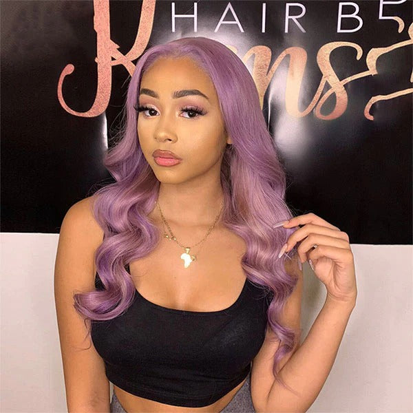 Junoda Purple Body Wave Wig Pre Plucked Light Lavendor Colored Human Hair Wigs junoda